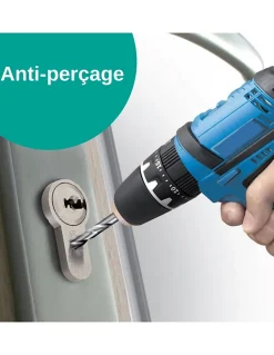 Verrou à bouton Federal pour porte d'entrée, cylindre 45mm, acier, 4 clés, époxy noir - THIRARD