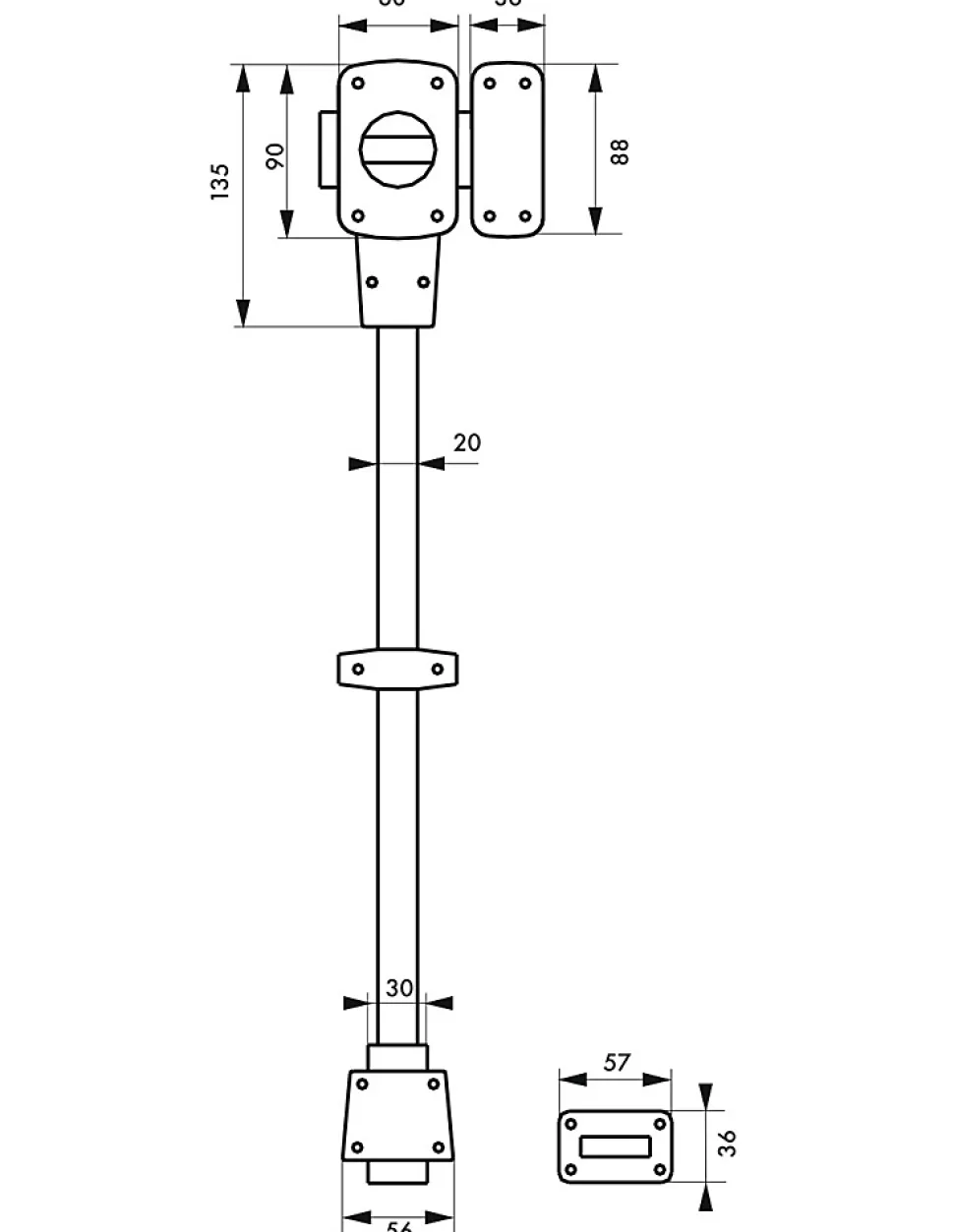 Verrou à bouton Mirage 6 pour porte d'entrée, cylindre 45mm, tringle 2 pts en acier, bas, droit, 3 clés, bronze - THIRARD