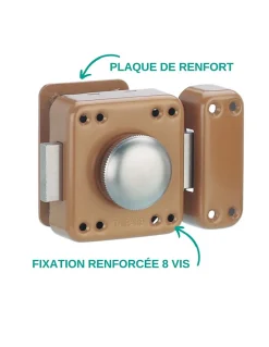 Verrou à bouton Rafale pour porte d'entrée, cylindre 45mm, acier, 3 clés, époxy bonze - THIRARD