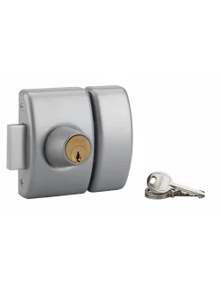 Verrou double entrée Design 5 pour porte d'entrée, cylindre 45mm, acier, 3 clés, argent - THIRARD