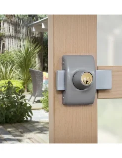 Verrou double entrée Design 5 pour porte d'entrée, cylindre 45mm, acier, 3 clés, argent - THIRARD