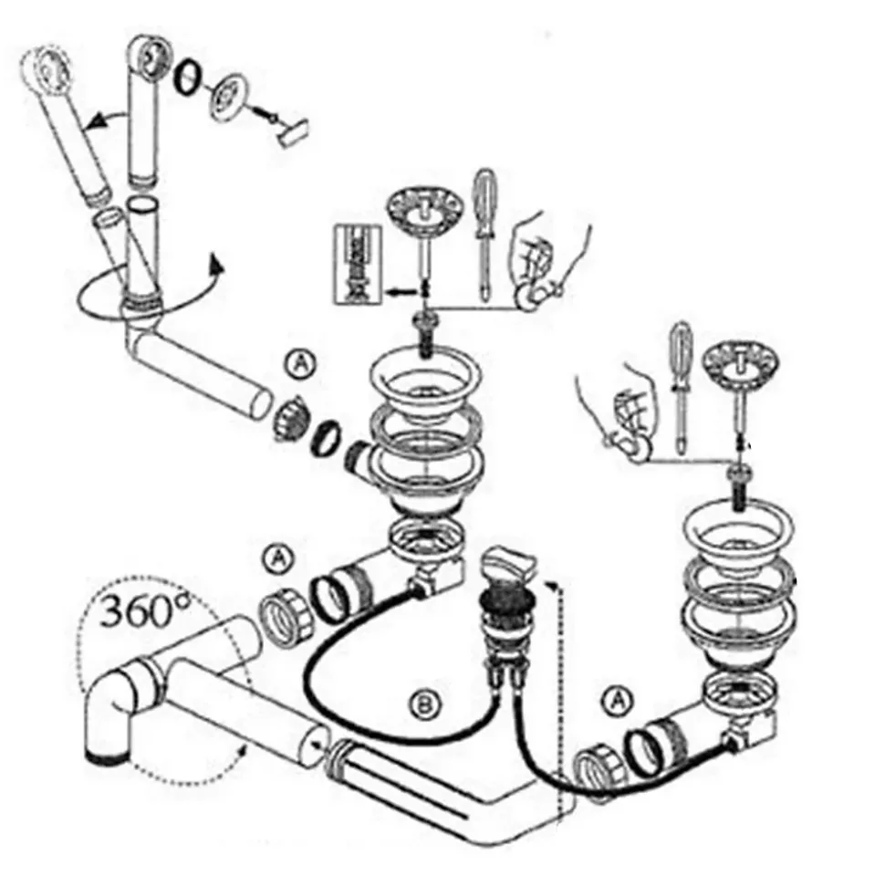 Vidage automatique 2 bacs CUIPD243 pour évier Villeroy & Boch ARCHITECTURA - Siphon gain de place