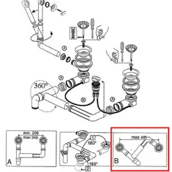 Vidage automatique 2 bacs CUIPD243 pour évier Villeroy & Boch ARCHITECTURA - Siphon gain de place