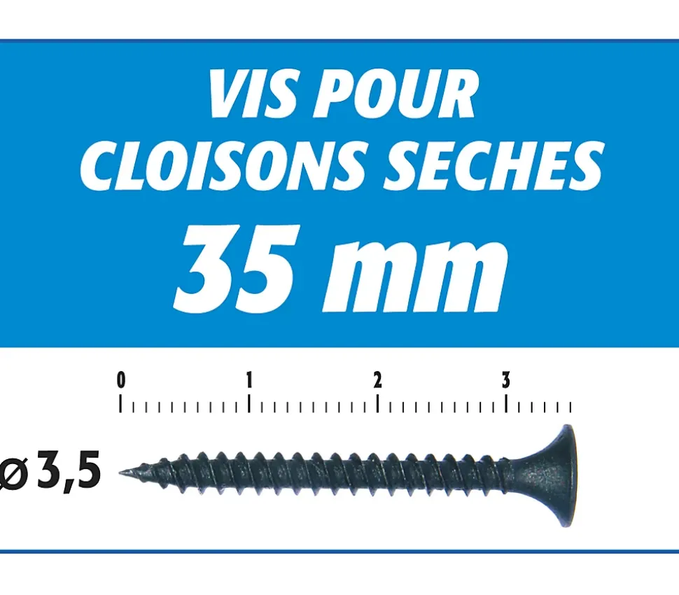 Vis Auto Perceuse 35 mm Semin - Fixation des Plaques de Plâtre sur l'Ossature - Intérieur - Boîte de 1000 Pièces (Lot de 2000)