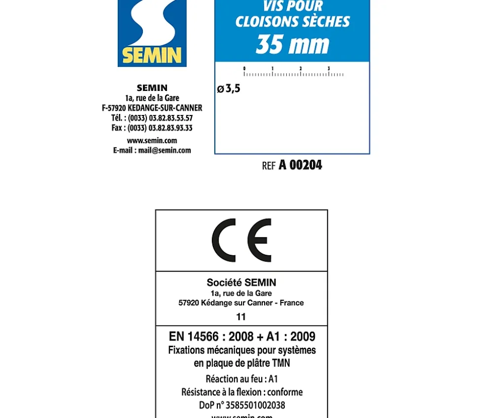 Vis Auto Perceuse 35 mm Semin - Fixation des Plaques de Plâtre sur l'Ossature - Intérieur - Boîte de 1000 Pièces (Lot de 2000)
