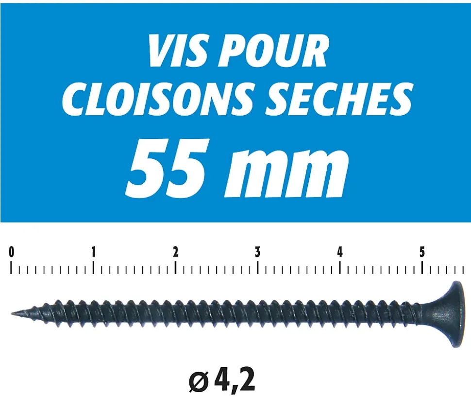 Vis Auto Perceuse 55 mm Semin - Fixation des Plaques de Plâtre sur l'Ossature - Intérieur - Boîte de 500 Pièces (Lot de 1500)