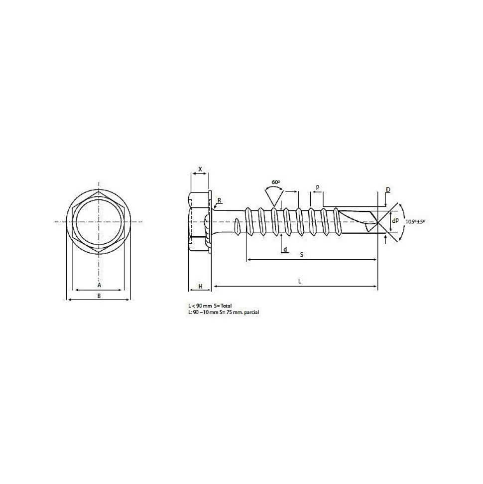 Vis auto-perceuse tête Hexagonale avec embase 6,3 x 32 mm (sachet de 200)