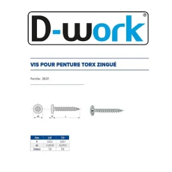 200 Vis Bois pour Penture Torx 6 x 50 mm - Zingué blanc - D-Work