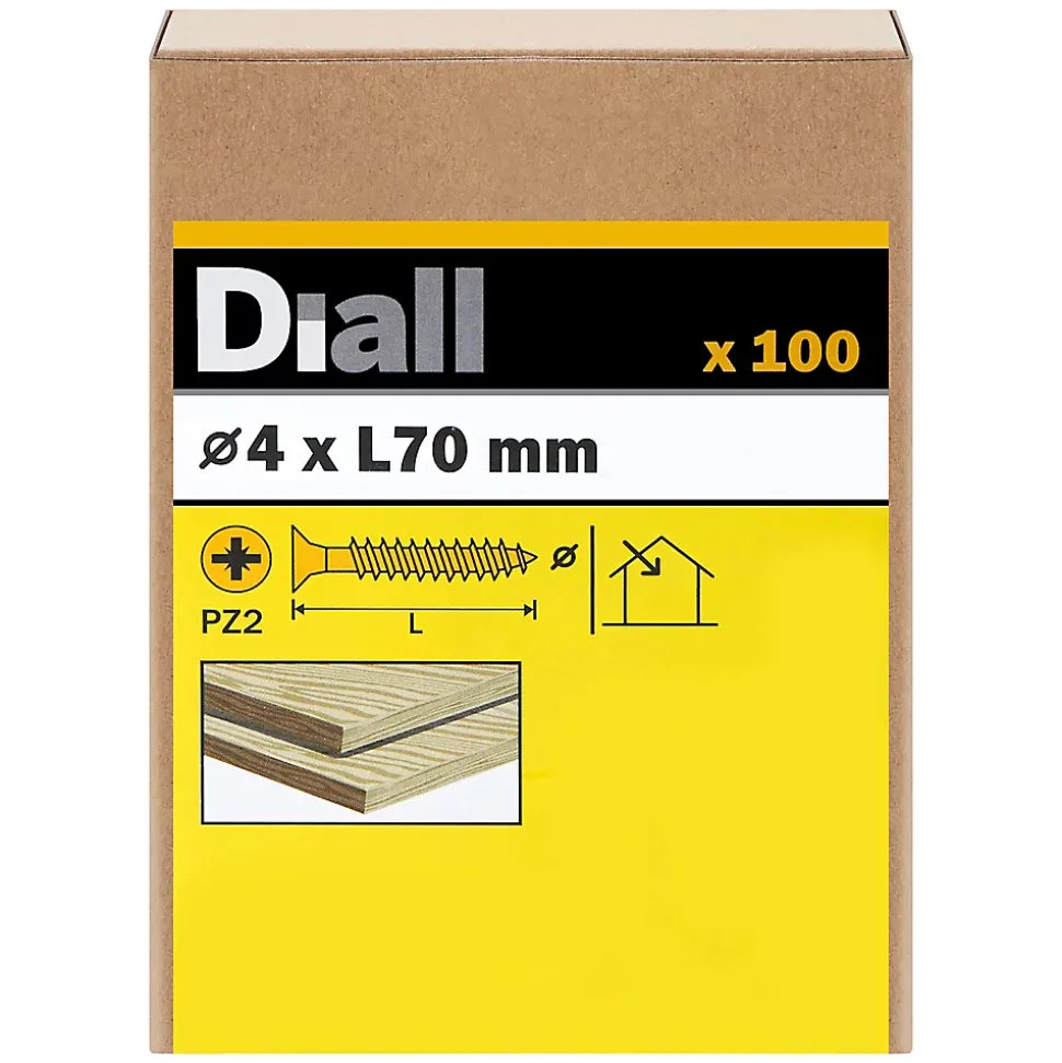 Vis à bois pozidriv tête fraisée zinguée jaune 4x70 mm - 100 pièces