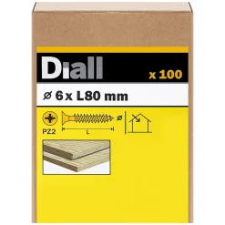 Vis à bois pozidriv tête fraisée zinguée jaune 6x80 mm - 100 pièces
