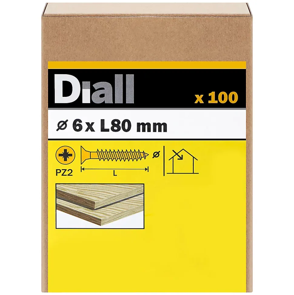 Vis à bois pozidriv tête fraisée zinguée jaune 6x80 mm - 100 pièces