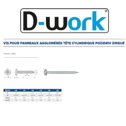 500 Vis Bois Tête Cylindrique Pozidriv 4.5 x 40 mm - Zingué blanc - D-Work