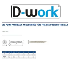 200 Vis Bois Tête Fraisée Pozidriv 5 x 70 mm - Inox A4 - D-Work