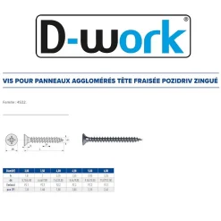 500 Vis Bois Tête Fraisée Pozidriv 5 x 25 mm - Zingué blanc - D-Work