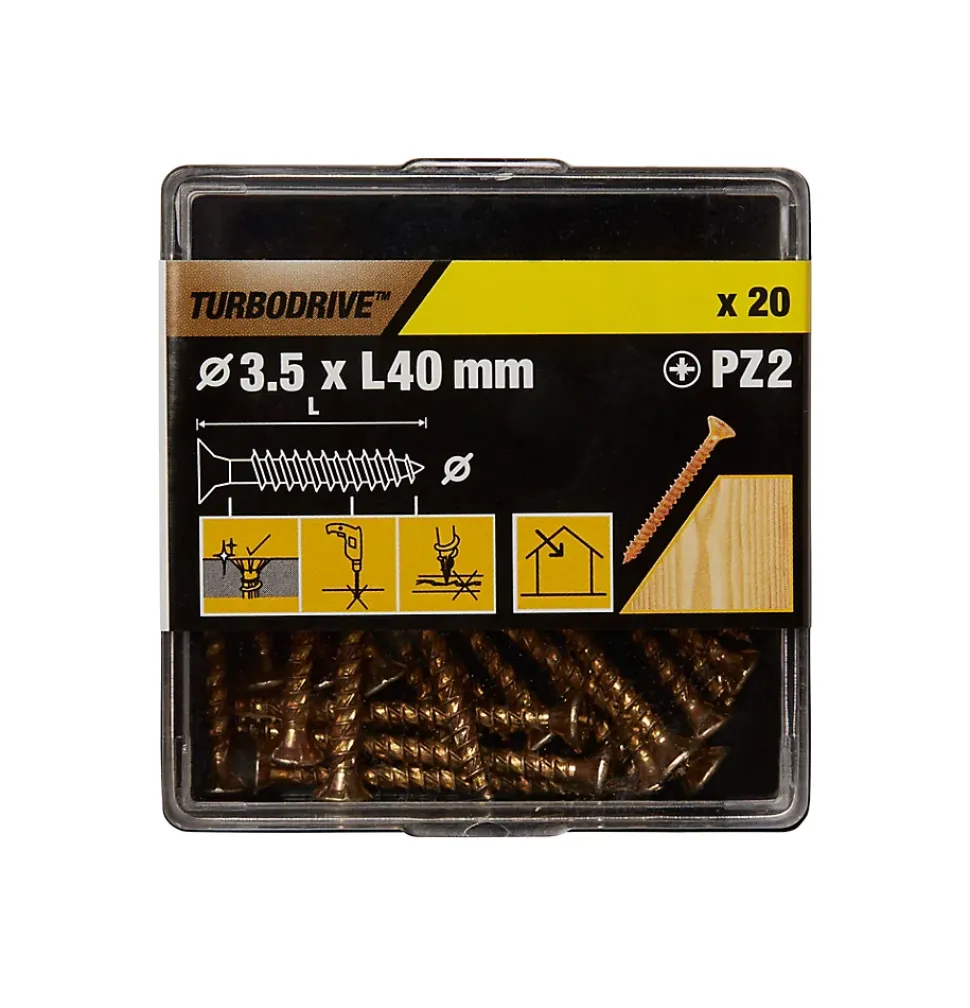 Vis à bois Turbodrive Premium pozidriv zinguée jaune 3.5x40 mm - 20 pièces
