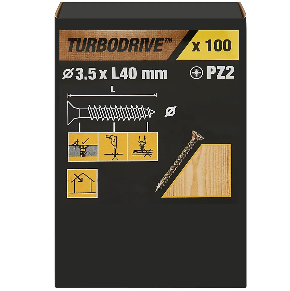 Vis à bois Turbodrive Premium pozidriv zinguée jaune 3.5x40 mm - 100 pièces