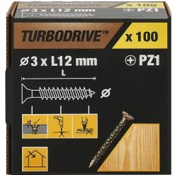 Vis à bois Turbodrive Premium pozidriv zinguée jaune 3x12 mm - 100 pièces