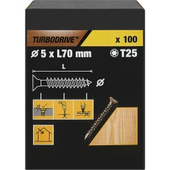 Vis à bois Turbodrive Premium torx zinguée jaune 5x70 mm - 100 pièces
