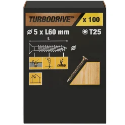 Vis à bois Turbodrive Premium torx zinguée jaune 5x60 mm - 100 pièces