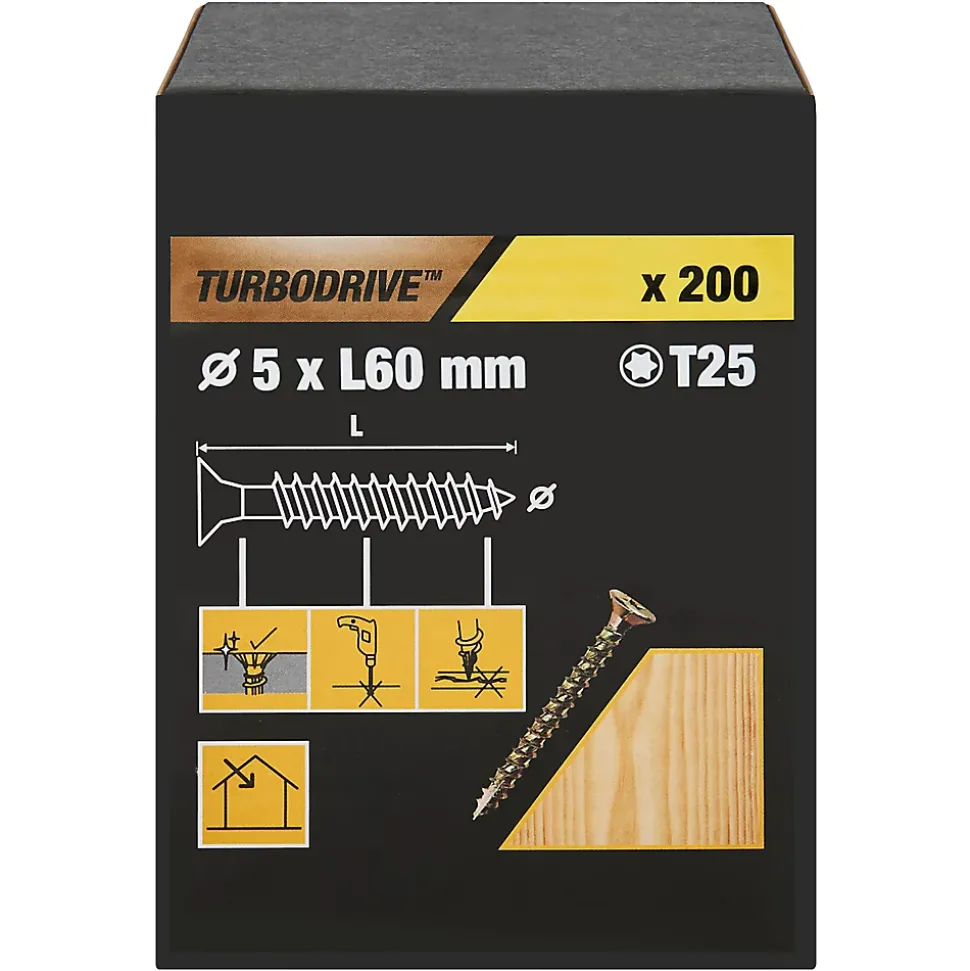 Vis à bois Turbodrive Premium torx zinguée jaune 5x60 mm - 200 pièces