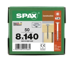 Vis de charpente tête ronde Spax Wirox 8 x 140 mm filetage partiel - 50 pièces