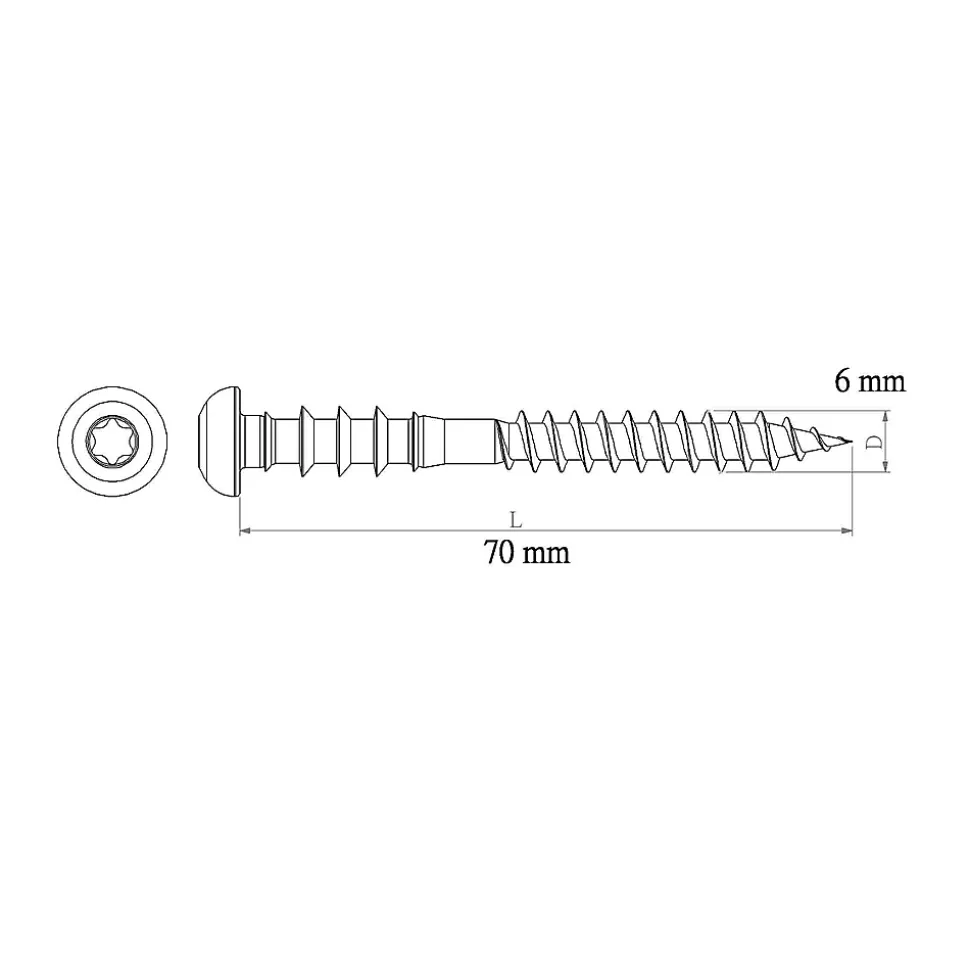 Vis de châssis PVC zinguée avec tête peinte en blanc, 6x70 mm - 6 pièces