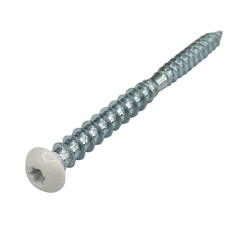 Vis de châssis PVC zinguée avec tête peinte en blanc, 6x70 mm - 6 pièces