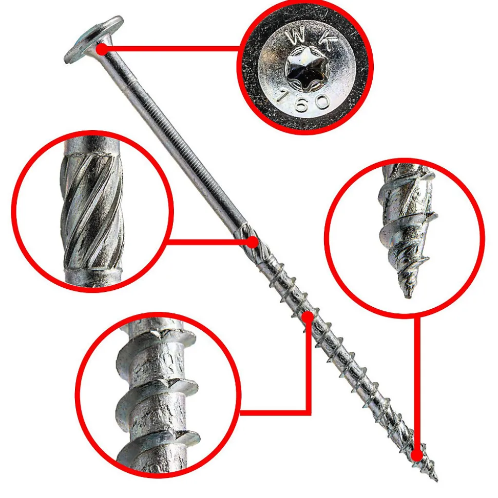 Vis de construction bois Klimas à tête large Torx zinguées blanches 6 x 160 mm 100 pcs
