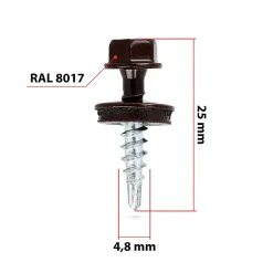 Vis de toiture Klimas WFD pour tôle trapézoïdale sur bois RAL 8017 Brun chocolat 4,8x25 mm 250 pièces