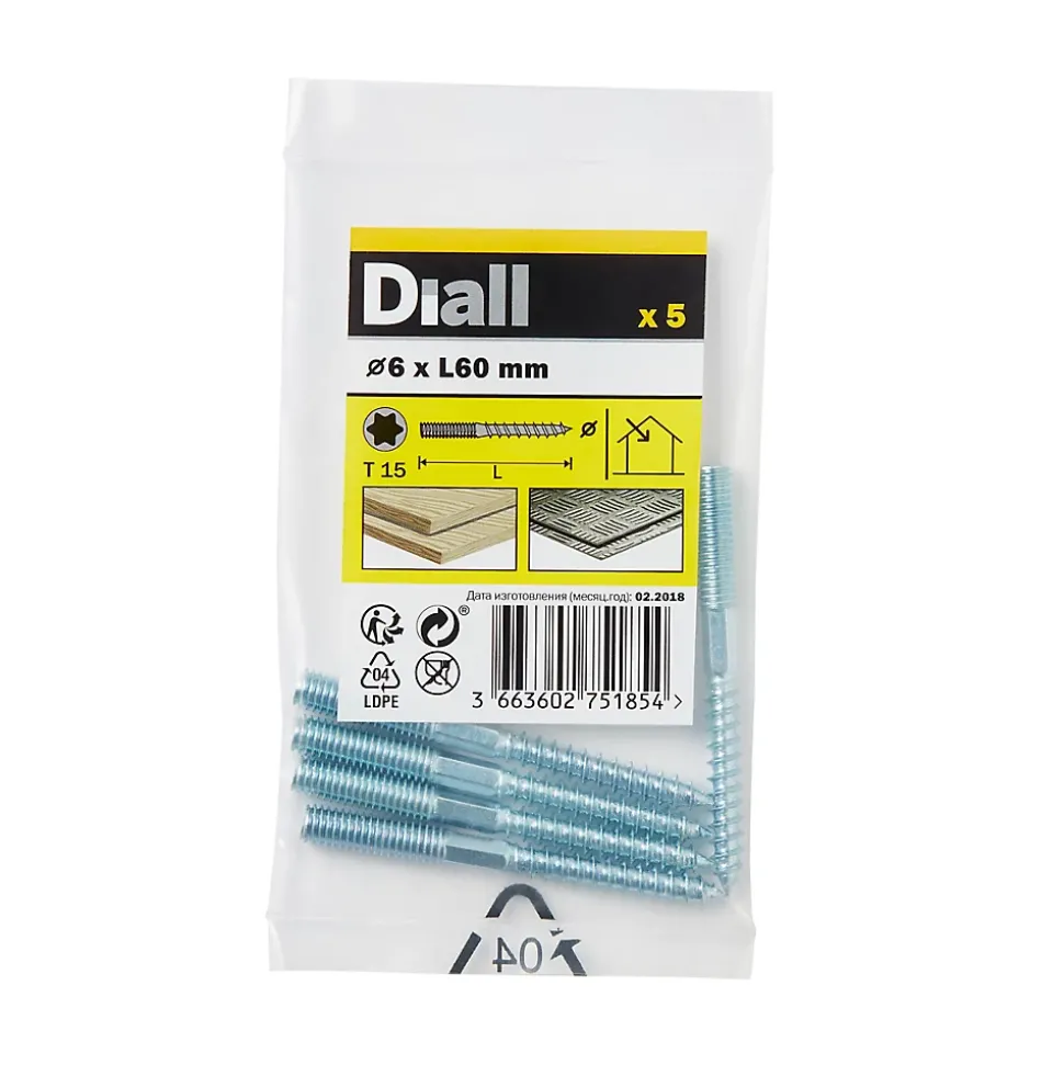 Vis à double filetage (métal/bois) 6x60 zingués mm - 5 pièces