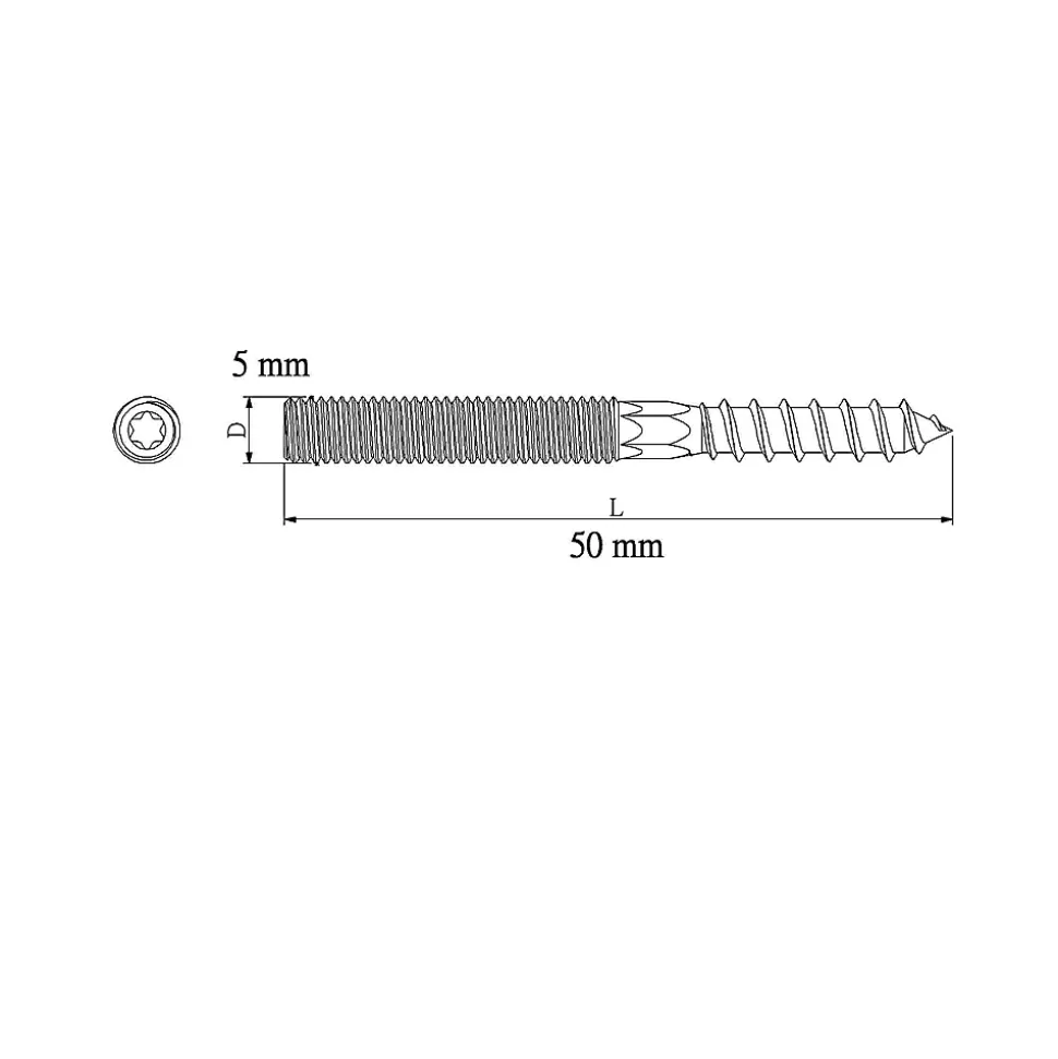 Vis à double filetage (métal/bois) 5x50 zingués mm - 5 pièces