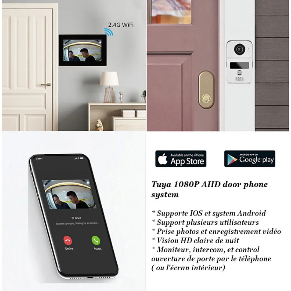 Visiophone connecté wifi double platine de rue pour maison à 2 entrées