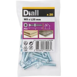 20 vis métaux tête fraisée acier zingué 5 x 25 mm