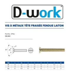 200 Vis Métaux Tête Fraisée Fendue 4 x 12 mm - DIN 963 - Inox A2 - D-Work