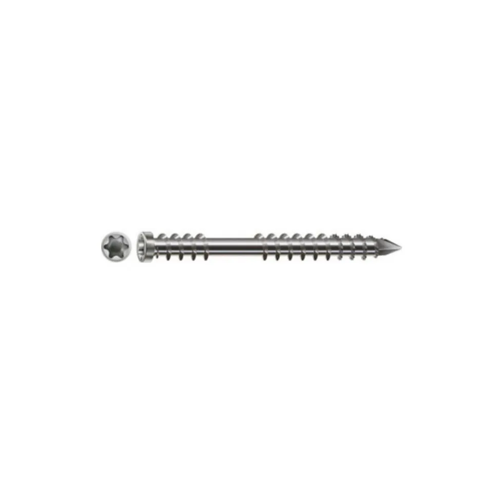100 Vis Terrasse Bois Double Filetage Tête Cyl. Réduite Torx T-STAR + pointe CUT 6 x 50 mm - Inox A4 - D-Work