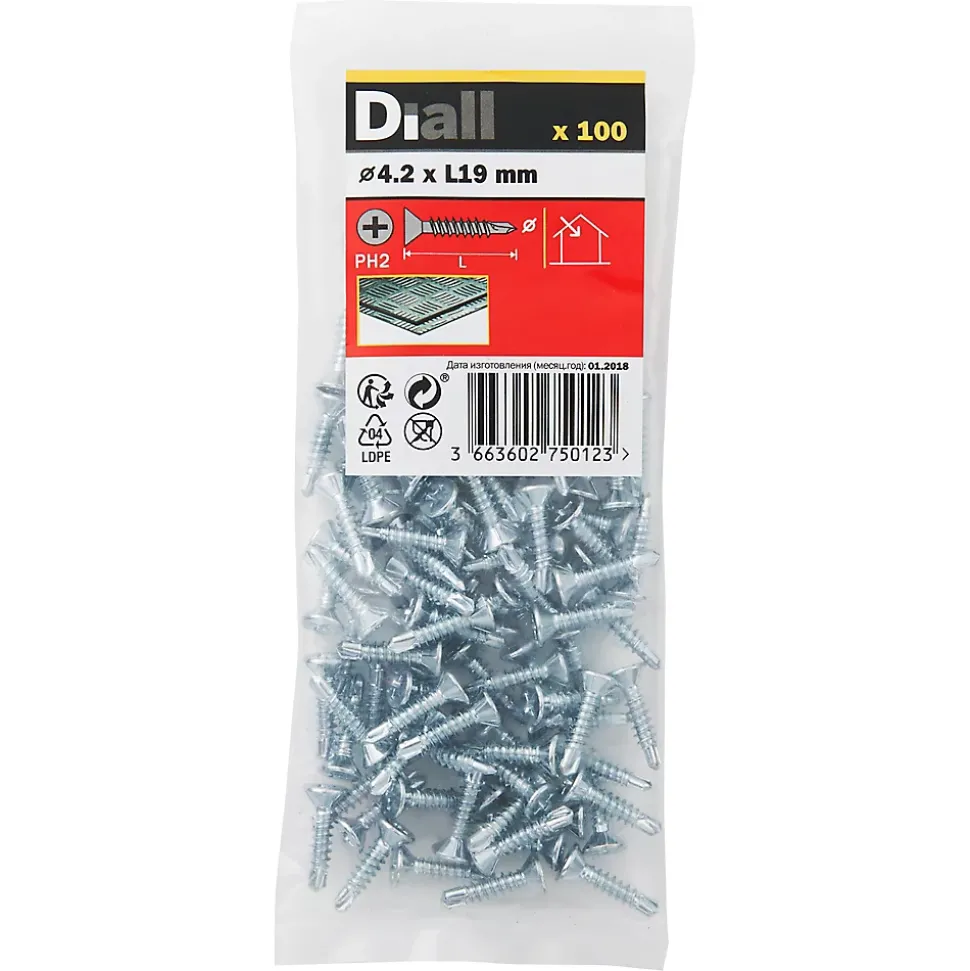 Vis zinguée autoperceuses fraisées, 4,2x19 mm - 100 pièces