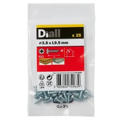 Vis zinguée autoperceuses à tête pozidriv 3,5x9,5 mm, 25 pièces