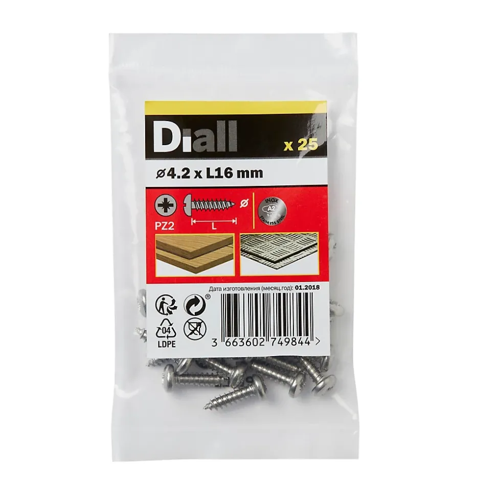 Vis zinguée autoperceuses à tête cylindrique acier inoxydable A2, 4,2x19 mm - 25 pièces