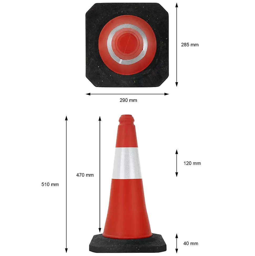 4x Cône de signalisation routière rouge/blanc en PVC 51cm bandes réfléchissantes