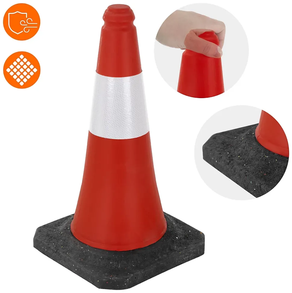 4x Cône de signalisation routière rouge/blanc en PVC 51cm bandes réfléchissantes