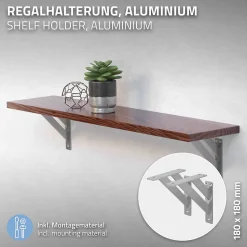 2x Equerres Etagere mural support d'angle en aluminium argent