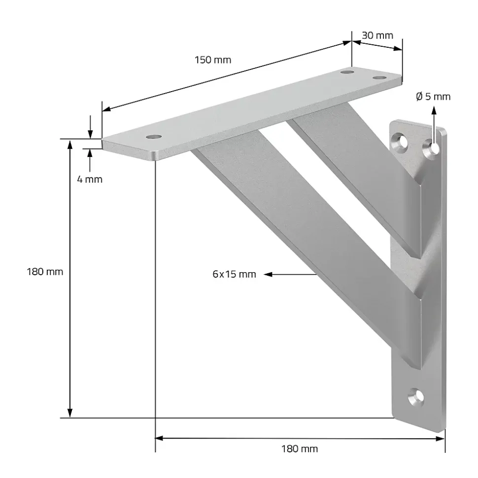 4x Equerres Etagere mural support d'angle en aluminium argent