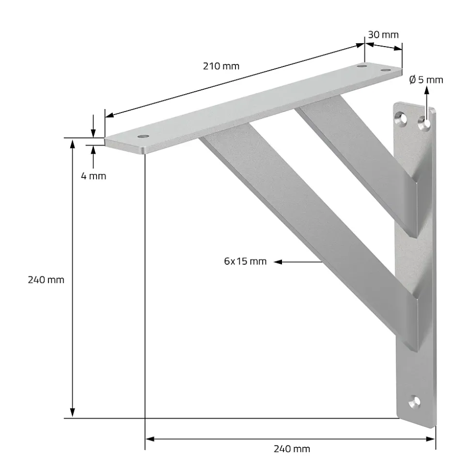 2x Equerres Etagere mural support d'angle en aluminium argent