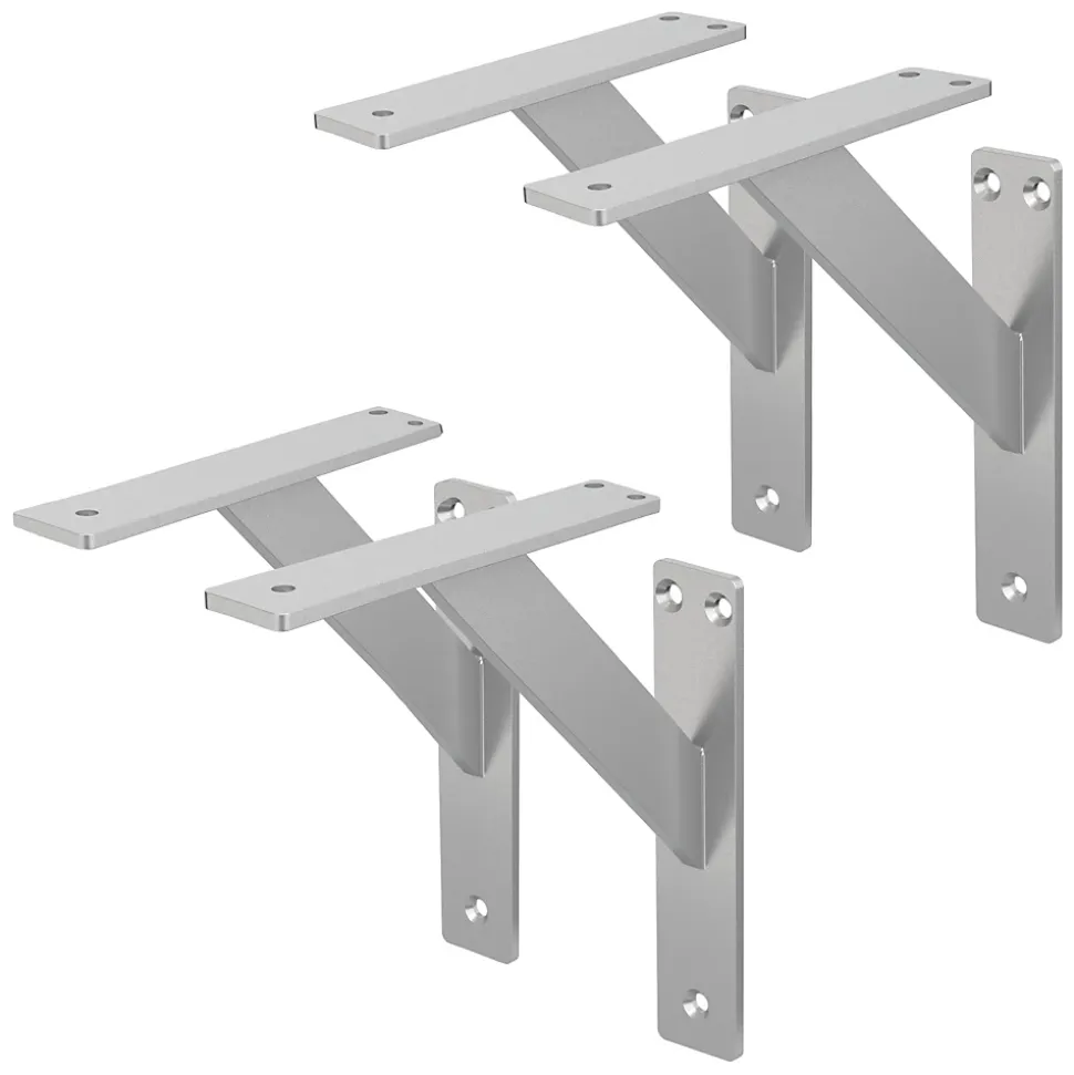 4x Support Etagere murale fixation flottante aluminium argent