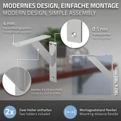 4x Support Etagere murale fixation flottante aluminium argent