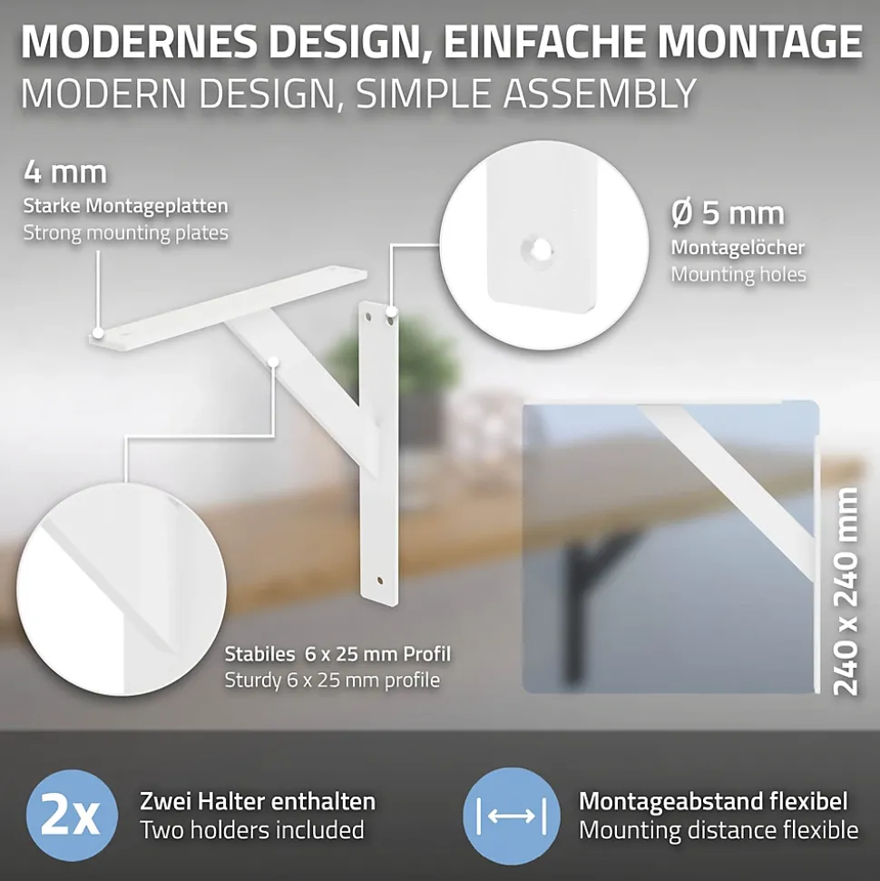 4x Support Etagere murale fixation flottante aluminium blanc